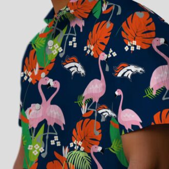 Denver Broncos Tropical Button Up Shirt, Orange Green Flamingo Hawaiian Shirt
