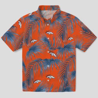 Denver Broncos Tropical Hawaiian Shirt, Orange Palm Leaf Button Up for Fans