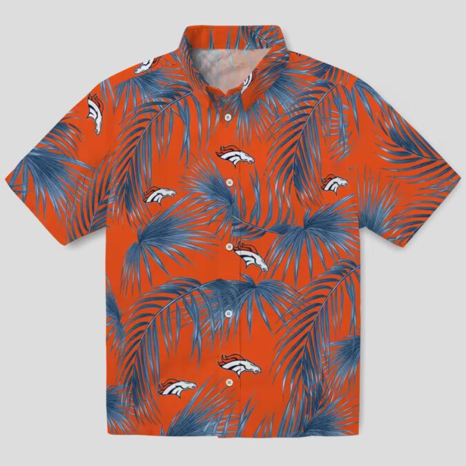 Denver Broncos Tropical Hawaiian Shirt, Orange Palm Leaf Button Up for Fans