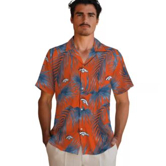 Denver Broncos Tropical Hawaiian Shirt, Orange Palm Leaf Button Up for Fans