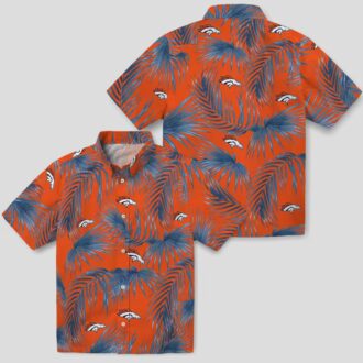 Denver Broncos Tropical Hawaiian Shirt, Orange Palm Leaf Button Up for Fans