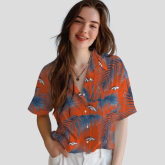 Denver Broncos Tropical Hawaiian Shirt, Orange Palm Leaf Button Up for Fans