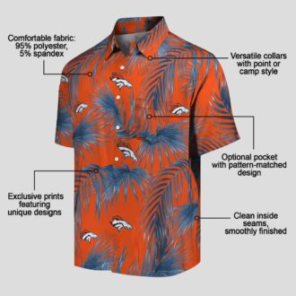 Denver Broncos Tropical Hawaiian Shirt, Orange Palm Leaf Button Up for Fans