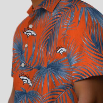 Denver Broncos Tropical Hawaiian Shirt, Orange Palm Leaf Button Up for Fans