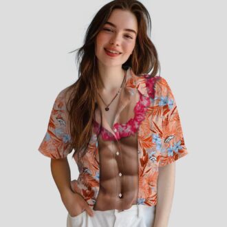 Funny Denver Broncos Chest Illusion Shirt, NFL Hawaiian Button Up for Game Day
