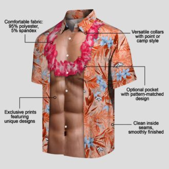 Funny Denver Broncos Chest Illusion Shirt, NFL Hawaiian Button Up for Game Day