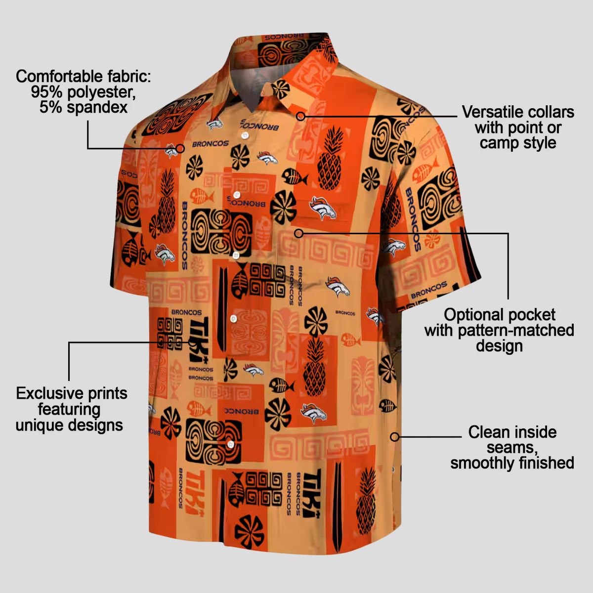 Limited Edition Denver Broncos Hawaiian Shirt, Orange Tribal Print NFL Fan Apparel