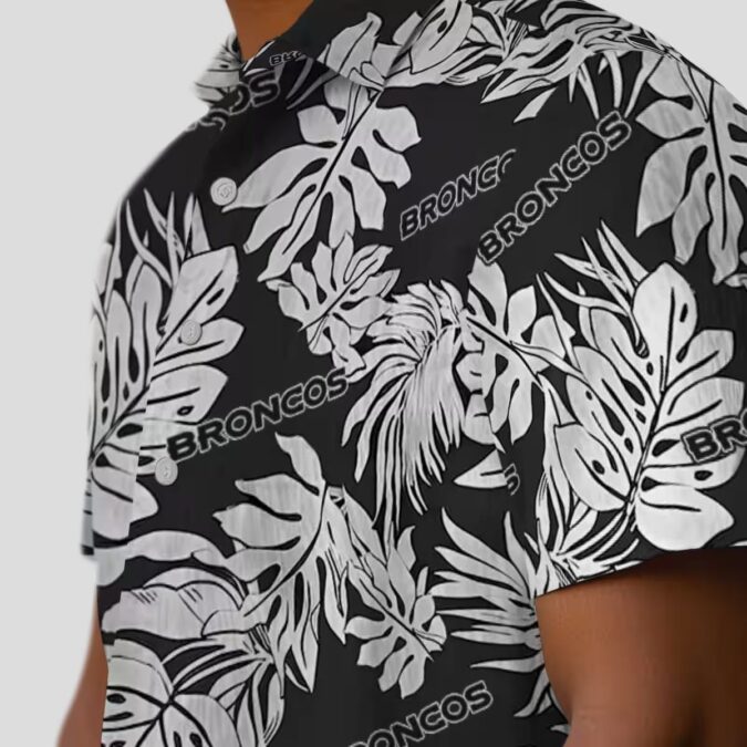 Men’s Denver Broncos Black Hawaiian Shirt, Monstera Leaf Aloha NFL Shirt
