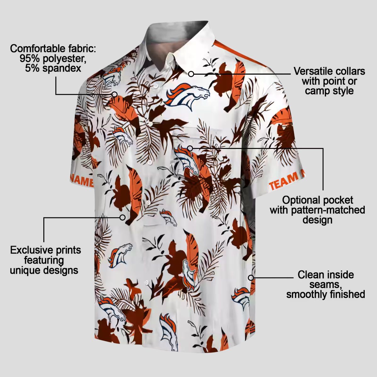 Men’s Denver Broncos Botanical Hawaiian Shirt, Tropical Orange White NFL Fanwear