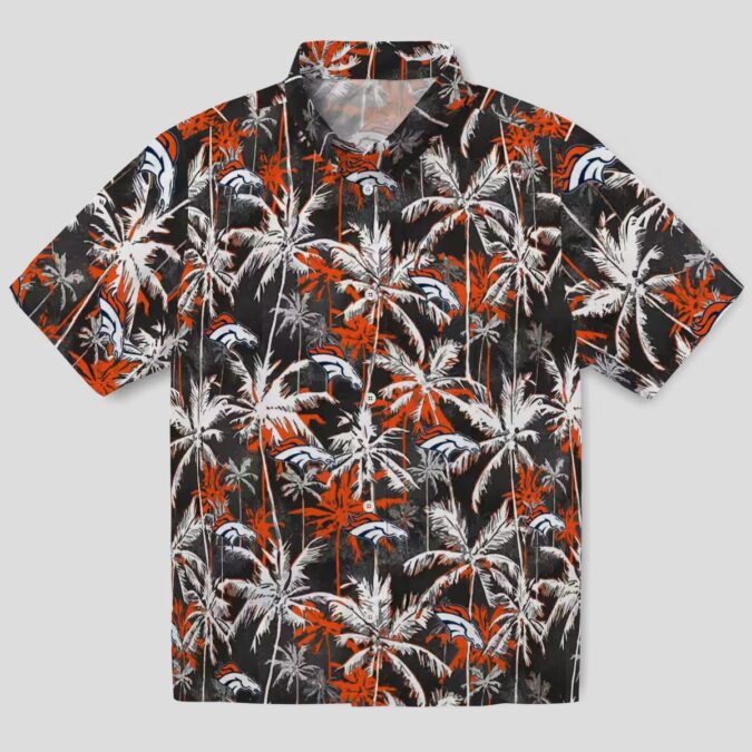Men’s Denver Broncos Hawaiian Shirt, Tropical Palm Black & Orange NFL Fan Apparel