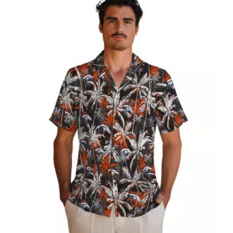 Men’s Denver Broncos Hawaiian Shirt, Tropical Palm Black & Orange NFL Fan Apparel