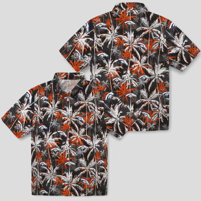 Men’s Denver Broncos Hawaiian Shirt, Tropical Palm Black & Orange NFL Fan Apparel
