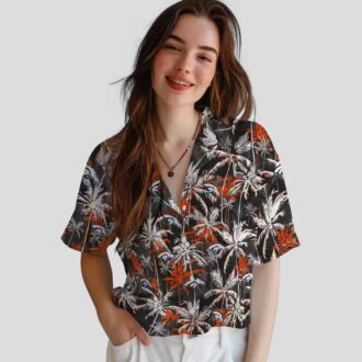 Men’s Denver Broncos Hawaiian Shirt, Tropical Palm Black & Orange NFL Fan Apparel