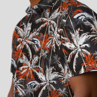 Men’s Denver Broncos Hawaiian Shirt, Tropical Palm Black & Orange NFL Fan Apparel