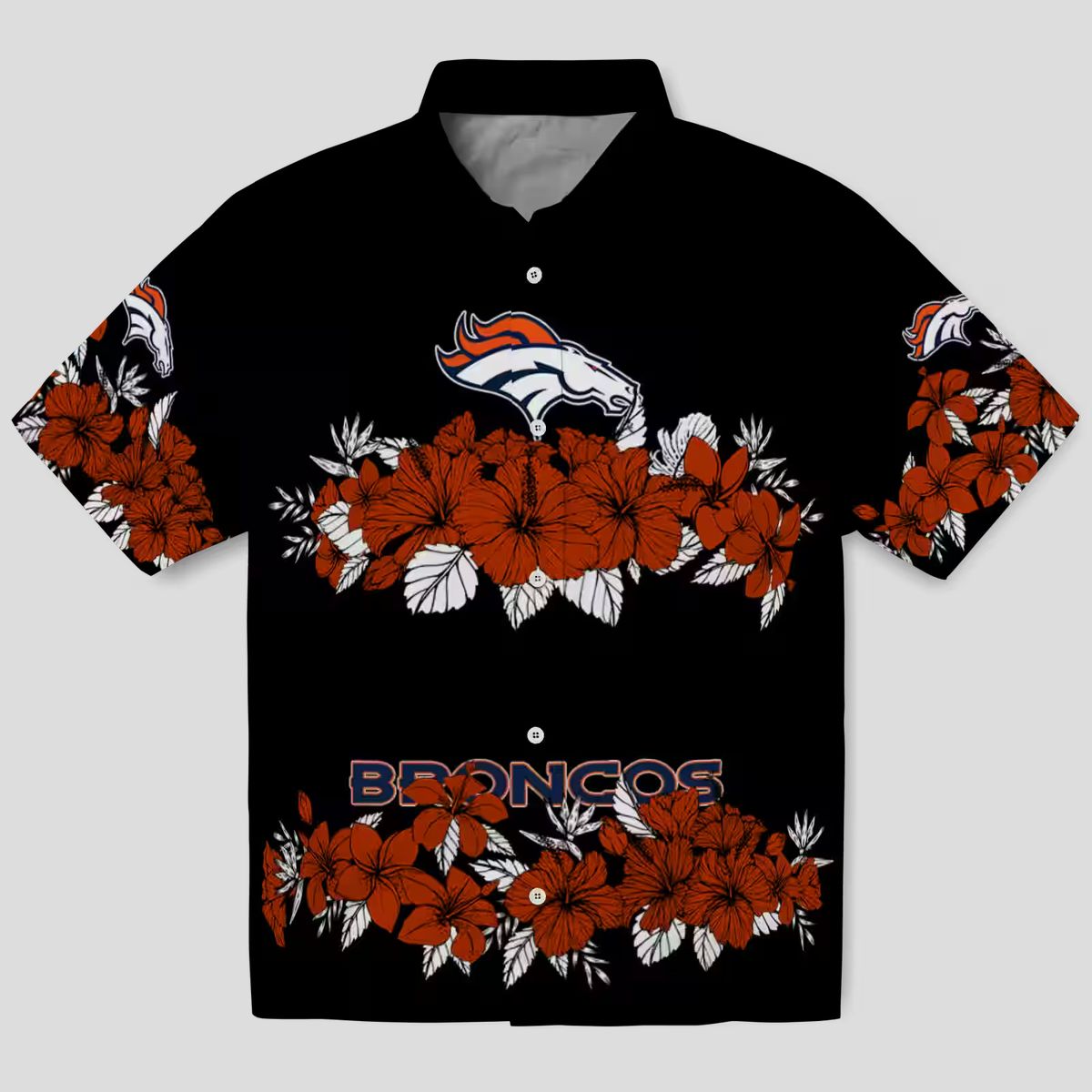 Men’s Denver Broncos Hibiscus Stripe Hawaiian Shirt, Black & Orange NFL Fan Apparel