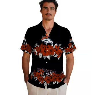 Men’s Denver Broncos Hibiscus Stripe Hawaiian Shirt, Black & Orange NFL Fan Apparel