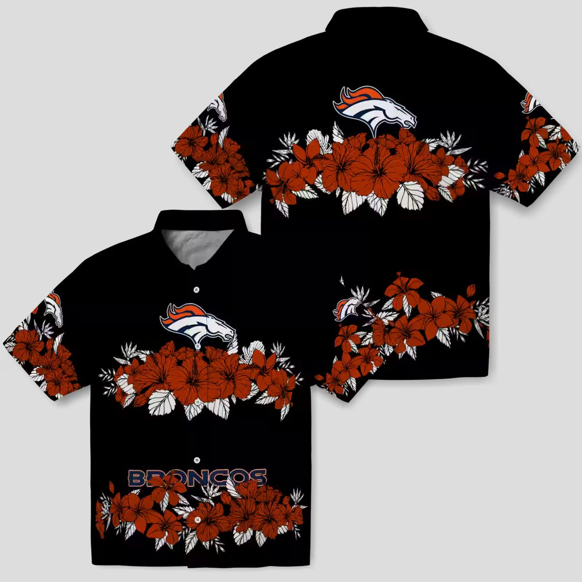 Men’s Denver Broncos Hibiscus Stripe Hawaiian Shirt, Black & Orange NFL Fan Apparel