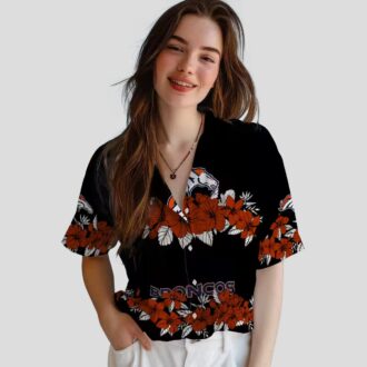 Men’s Denver Broncos Hibiscus Stripe Hawaiian Shirt, Black & Orange NFL Fan Apparel