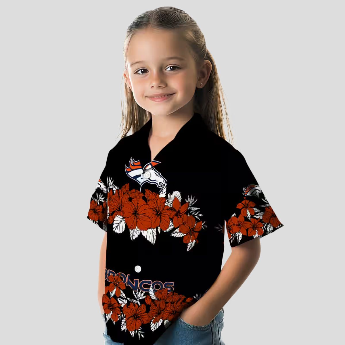 Men’s Denver Broncos Hibiscus Stripe Hawaiian Shirt, Black & Orange NFL Fan Apparel