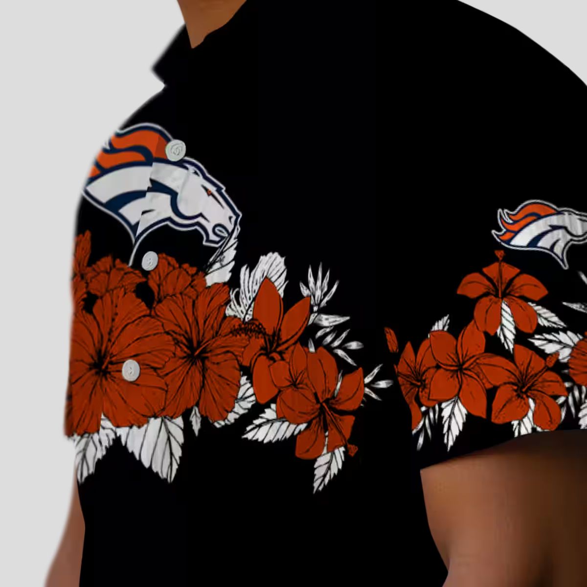 Men’s Denver Broncos Hibiscus Stripe Hawaiian Shirt, Black & Orange NFL Fan Apparel