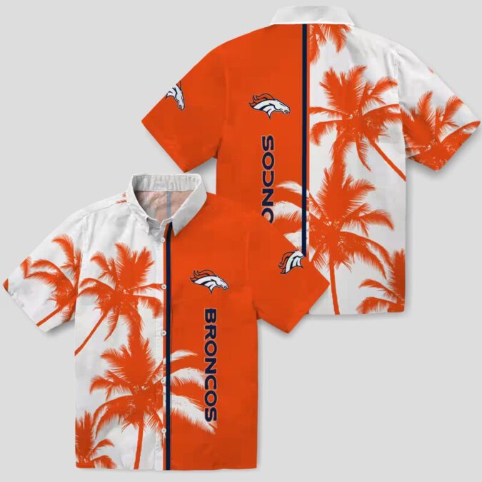 Men’s Denver Broncos Palm Trees Hawaiian Shirt - Orange & White Tropical Aloha
