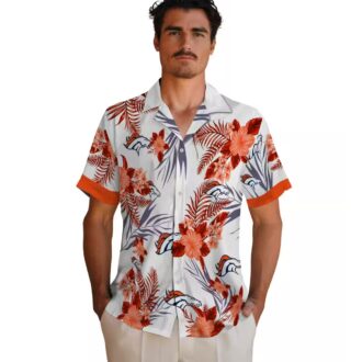 Men’s Denver Broncos Patriotic Hawaiian Shirt, Orange & White Hibiscus NFL Shirt