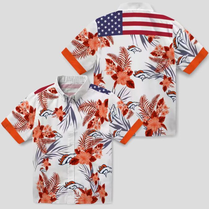 Men’s Denver Broncos Patriotic Hawaiian Shirt, Orange & White Hibiscus NFL Shirt