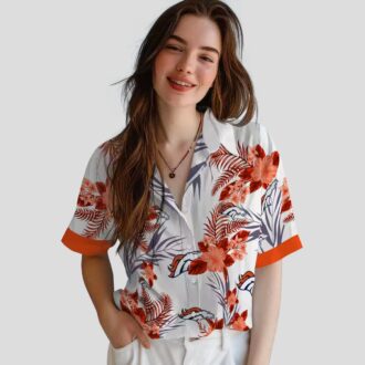 Men’s Denver Broncos Patriotic Hawaiian Shirt, Orange & White Hibiscus NFL Shirt