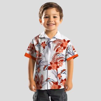Men’s Denver Broncos Patriotic Hawaiian Shirt, Orange & White Hibiscus NFL Shirt