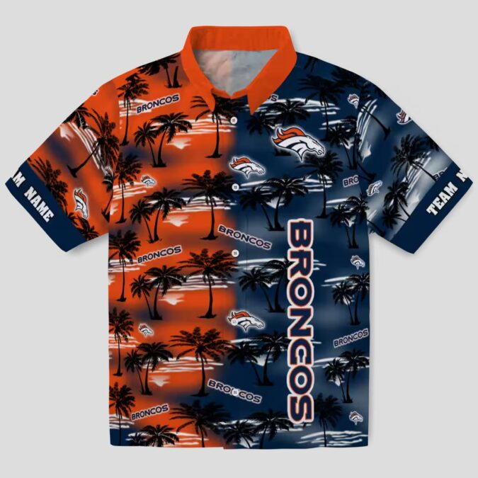 Men’s Denver Broncos Silhouettes Hawaiian Shirt, Orange Tropical Palm NFL Fan Shirt
