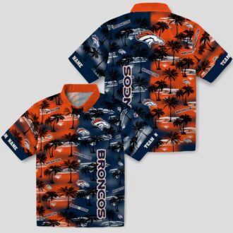 Men’s Denver Broncos Silhouettes Hawaiian Shirt, Orange Tropical Palm NFL Fan Shirt