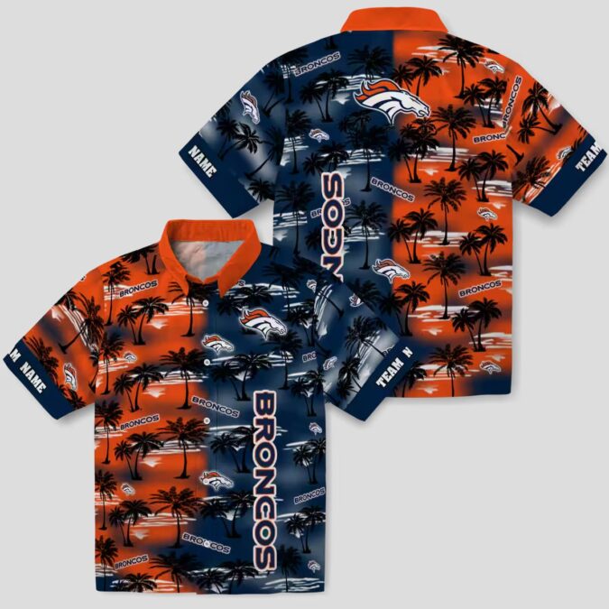 Men’s Denver Broncos Silhouettes Hawaiian Shirt, Orange Tropical Palm NFL Fan Shirt