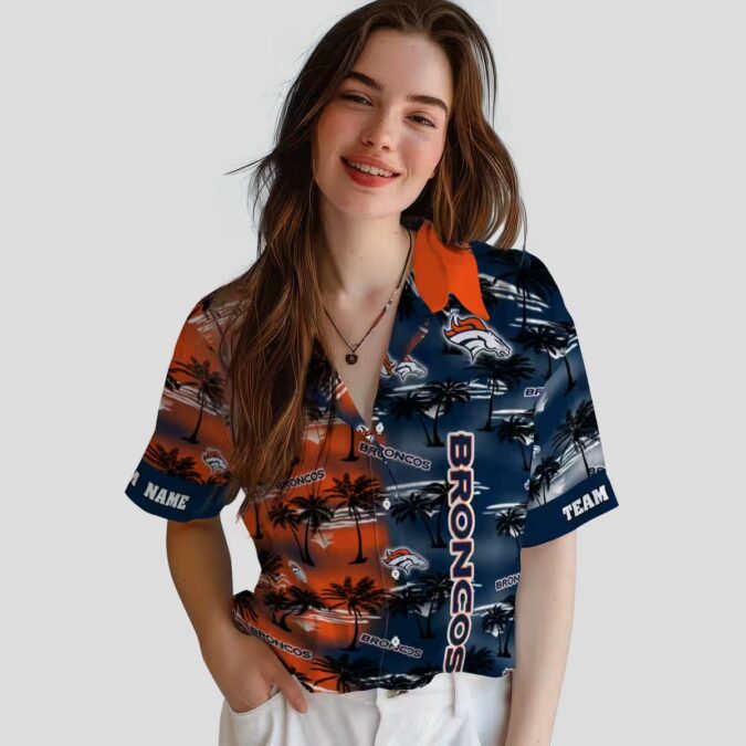 Men’s Denver Broncos Silhouettes Hawaiian Shirt, Orange Tropical Palm NFL Fan Shirt