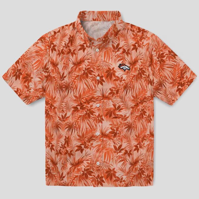 Men’s Denver Broncos Summer Hawaiian Shirt, Orange Leaf Pattern NFL Vacation Shirt