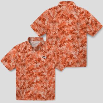 Men’s Denver Broncos Summer Hawaiian Shirt, Orange Leaf Pattern NFL Vacation Shirt