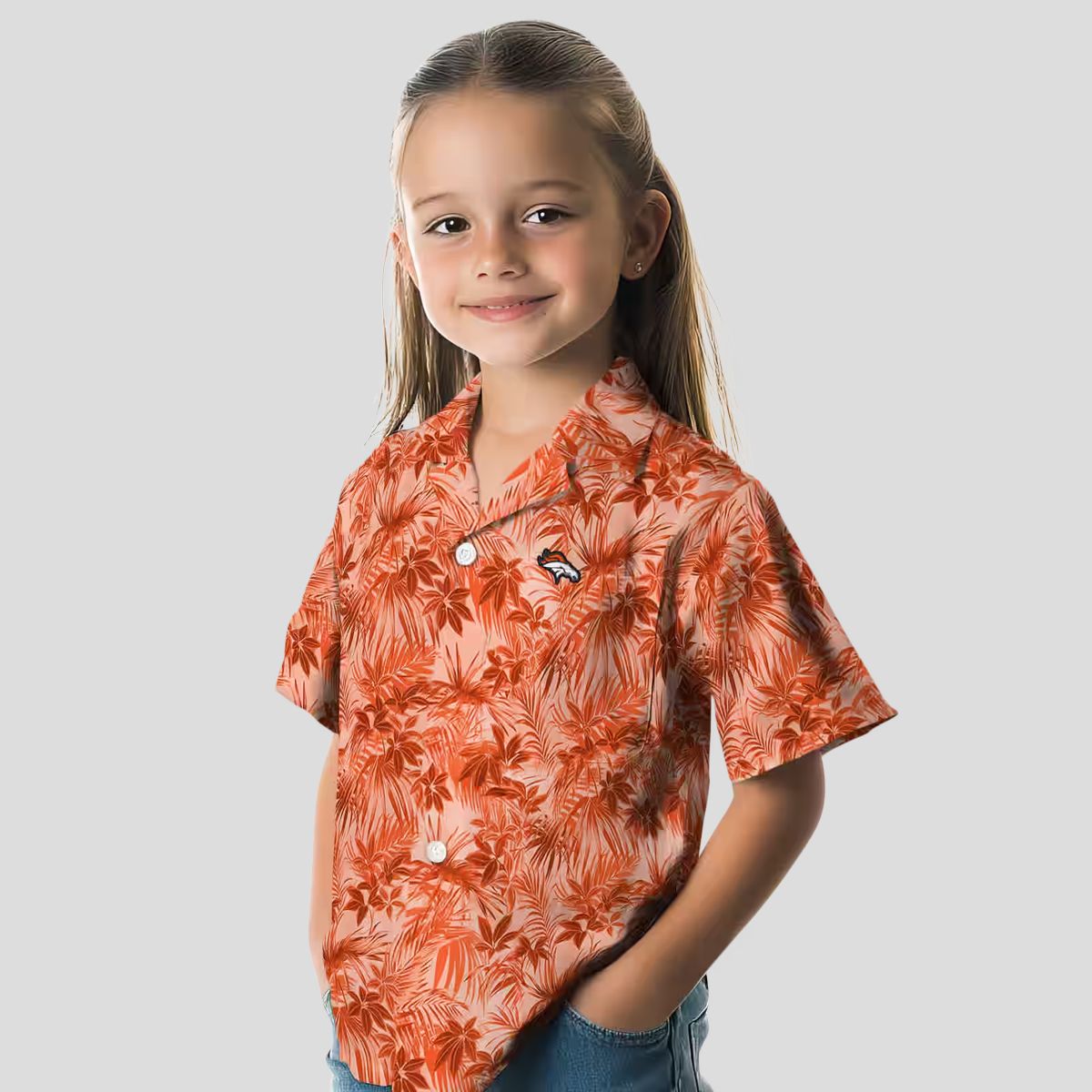 Men’s Denver Broncos Summer Hawaiian Shirt, Orange Leaf Pattern NFL Vacation Shirt