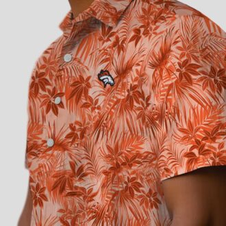 Men’s Denver Broncos Summer Hawaiian Shirt, Orange Leaf Pattern NFL Vacation Shirt