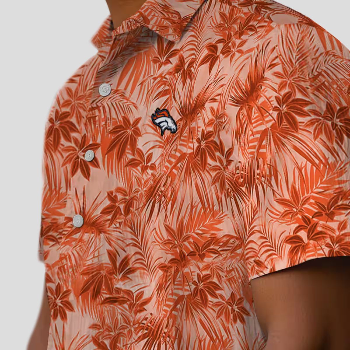 Men’s Denver Broncos Summer Hawaiian Shirt, Orange Leaf Pattern NFL Vacation Shirt