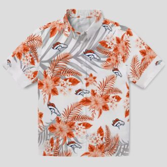NFL Denver Broncos Hawaiian Shirt - Orange & White Hibiscus Palm Beach Shirt