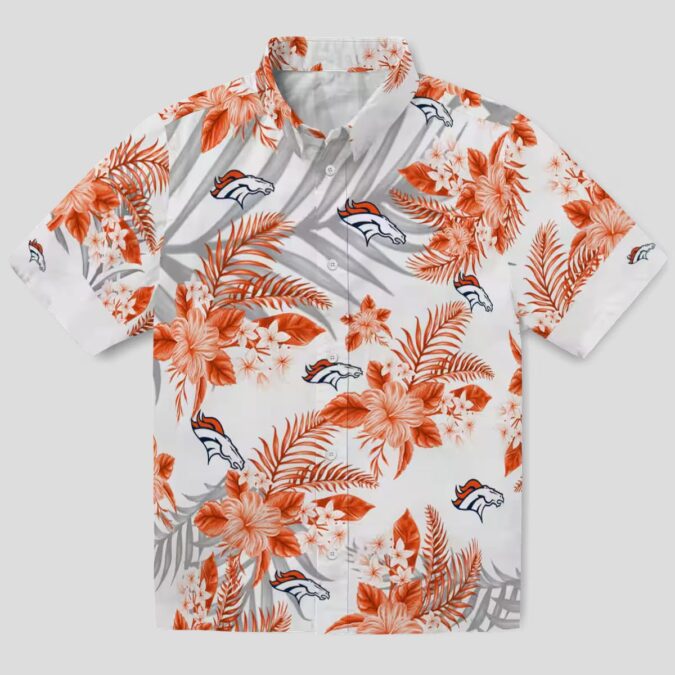 NFL Denver Broncos Hawaiian Shirt - Orange & White Hibiscus Palm Beach Shirt