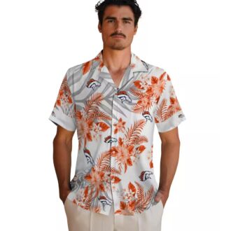 NFL Denver Broncos Hawaiian Shirt - Orange & White Hibiscus Palm Beach Shirt