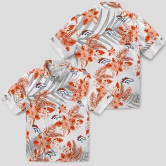 NFL Denver Broncos Hawaiian Shirt - Orange & White Hibiscus Palm Beach Shirt