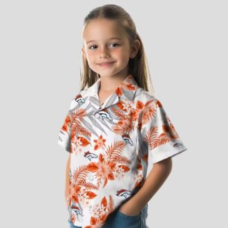 NFL Denver Broncos Hawaiian Shirt - Orange & White Hibiscus Palm Beach Shirt