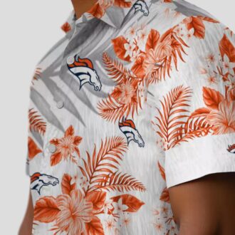 NFL Denver Broncos Hawaiian Shirt - Orange & White Hibiscus Palm Beach Shirt