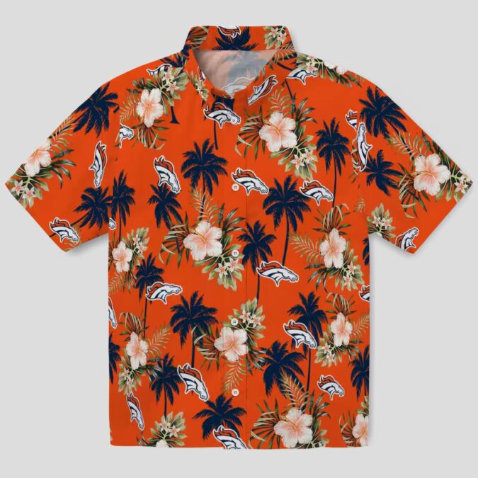 NFL Denver Broncos Orange Hawaiian Shirt, Palm Tree & Floral NFL Summer Button Up