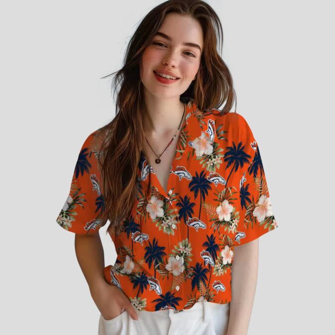 NFL Denver Broncos Orange Hawaiian Shirt, Palm Tree & Floral NFL Summer Button Up