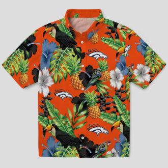 Orange & Green Denver Broncos Hawaiian Shirt, Toucan Hibiscus Pineapple Beach Shirt