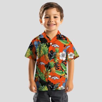 Orange & Green Denver Broncos Hawaiian Shirt, Toucan Hibiscus Pineapple Beach Shirt
