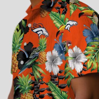 Orange & Green Denver Broncos Hawaiian Shirt, Toucan Hibiscus Pineapple Beach Shirt