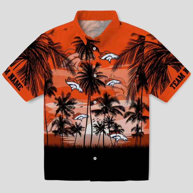 Orange Black Denver Broncos Sunset Hawaiian Shirt, NFL Football Summer Button Up